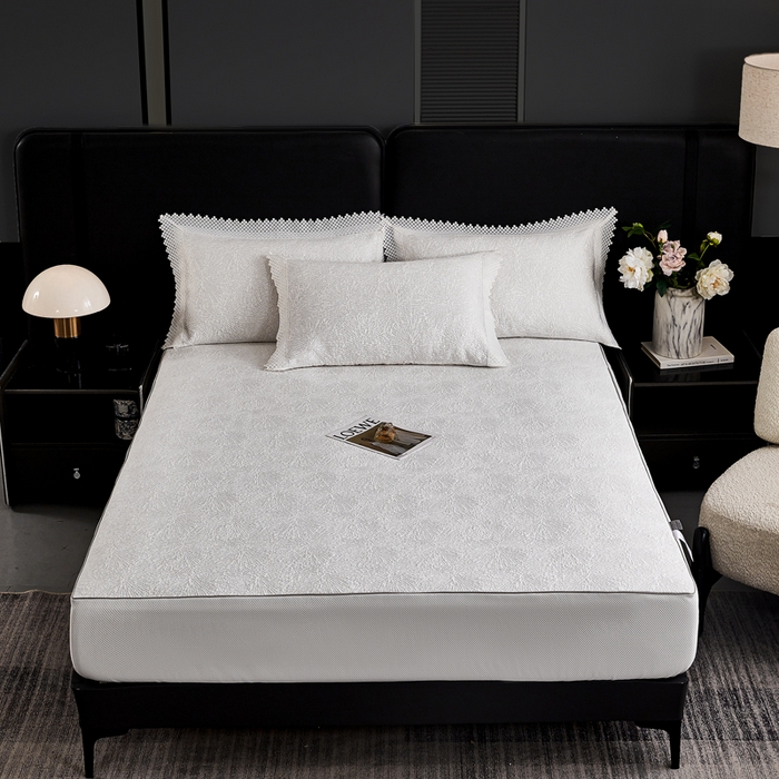 91家纺网 家纺一手货源 找家纺 玖玖爱家纺 2026新款韩国量子冷感软凉席床笠款 小雪花雪域白