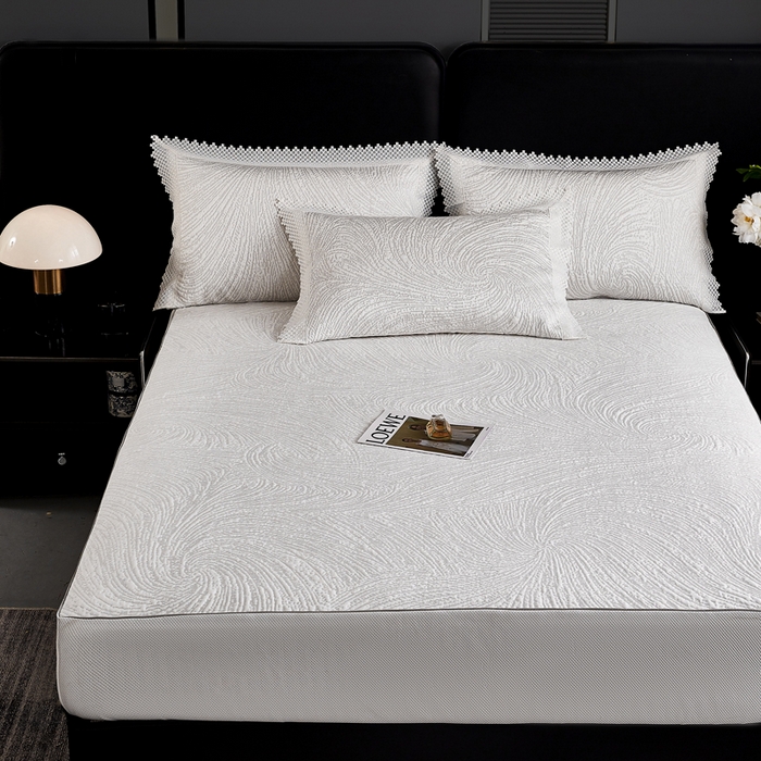 91家纺网 家纺一手货源 找家纺 玖玖爱家纺 2026新款韩国量子冷感软凉席床笠款 小旋风雪域白