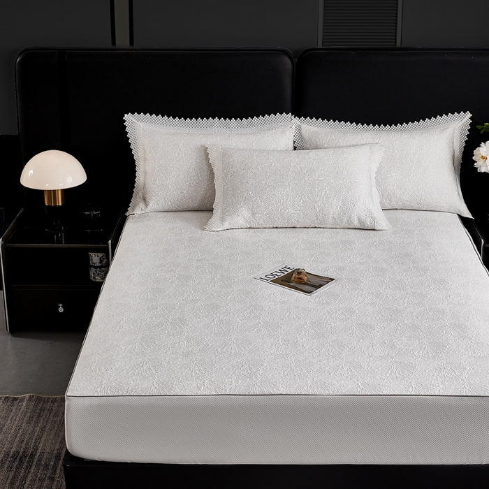 91家纺网 家纺一手货源 找家纺 玖玖爱家纺 2026新款韩国量子冷感软凉席床笠款 小雪花雪域白