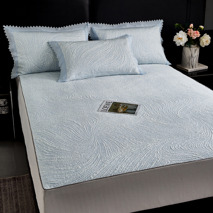 91家纺网 家纺一手货源 找家纺 玖玖爱家纺 2026新款韩国量子冷感软凉席床笠款 小旋风天空蓝