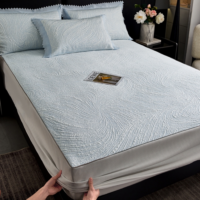 91家纺网 家纺一手货源 找家纺 玖玖爱家纺 2026新款韩国量子冷感软凉席床笠款 小旋风天空蓝