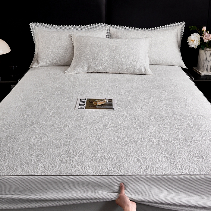 91家纺网 家纺一手货源 找家纺 玖玖爱家纺 2026新款韩国量子冷感软凉席床笠款 小雪花雪域白