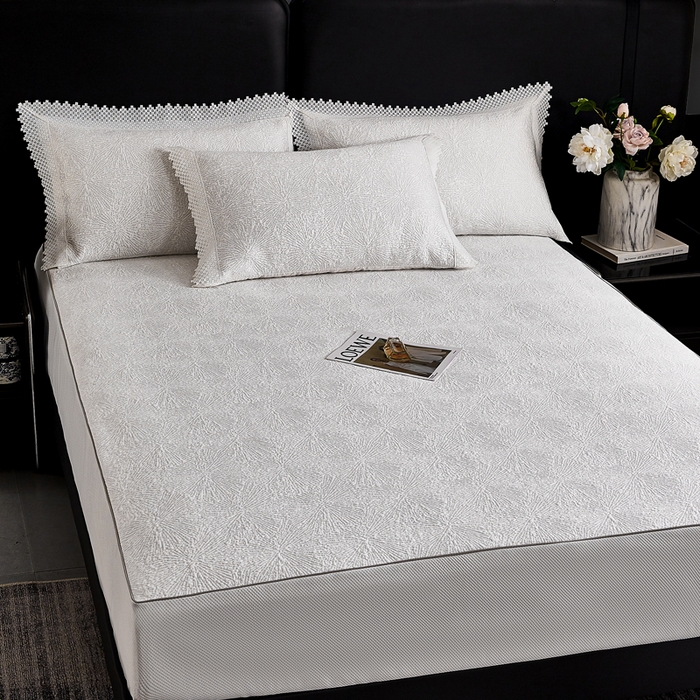 91家纺网 家纺一手货源 找家纺 玖玖爱家纺 2026新款韩国量子冷感软凉席床笠款 小雪花雪域白