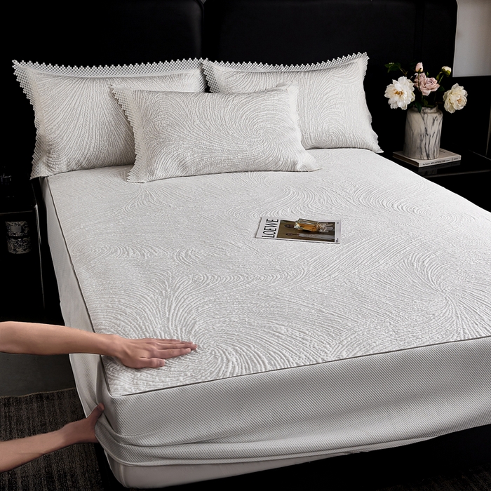 玖玖爱家纺 2026新款韩国量子冷感软凉席床笠款 小旋风雪域白