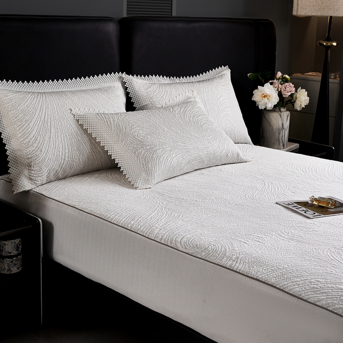 91家纺网 家纺一手货源 找家纺 玖玖爱家纺 2026新款韩国量子冷感软凉席床笠款 小旋风雪域白