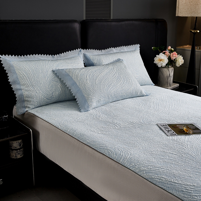 91家纺网 家纺一手货源 找家纺 玖玖爱家纺 2026新款韩国量子冷感软凉席床笠款 小旋风天空蓝