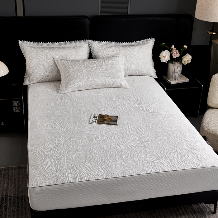 91家纺网 家纺一手货源 找家纺 玖玖爱家纺 2026新款韩国量子冷感软凉席床笠款 小旋风雪域白