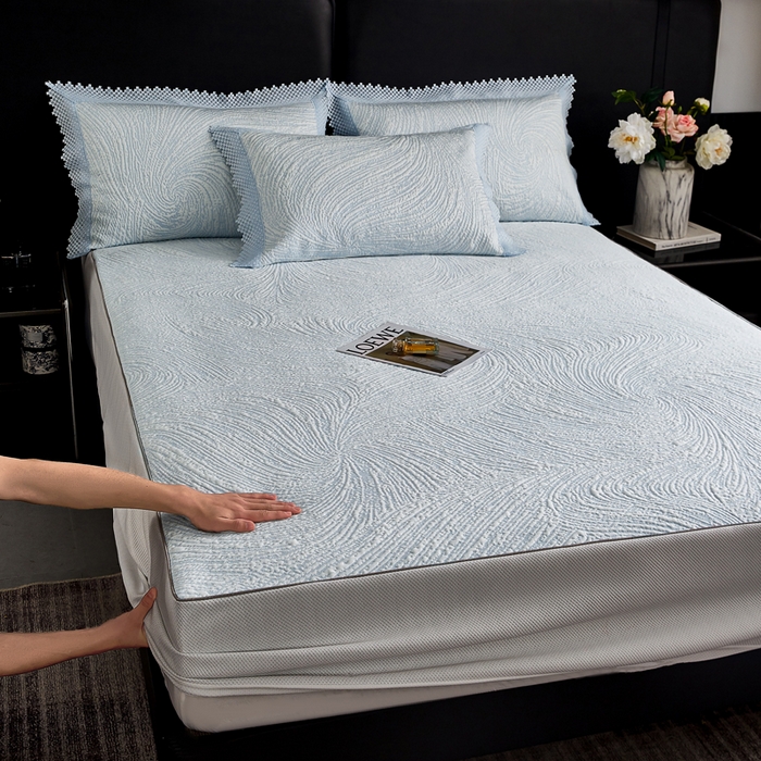 玖玖爱家纺 2026新款韩国量子冷感软凉席床笠款 小旋风天空蓝