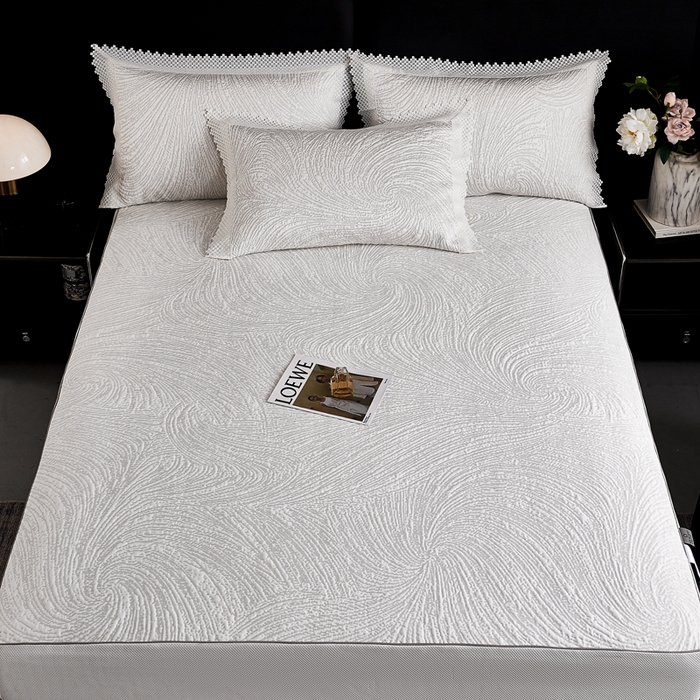 91家纺网 家纺一手货源 找家纺 玖玖爱家纺 2026新款韩国量子冷感软凉席床笠款 小旋风雪域白