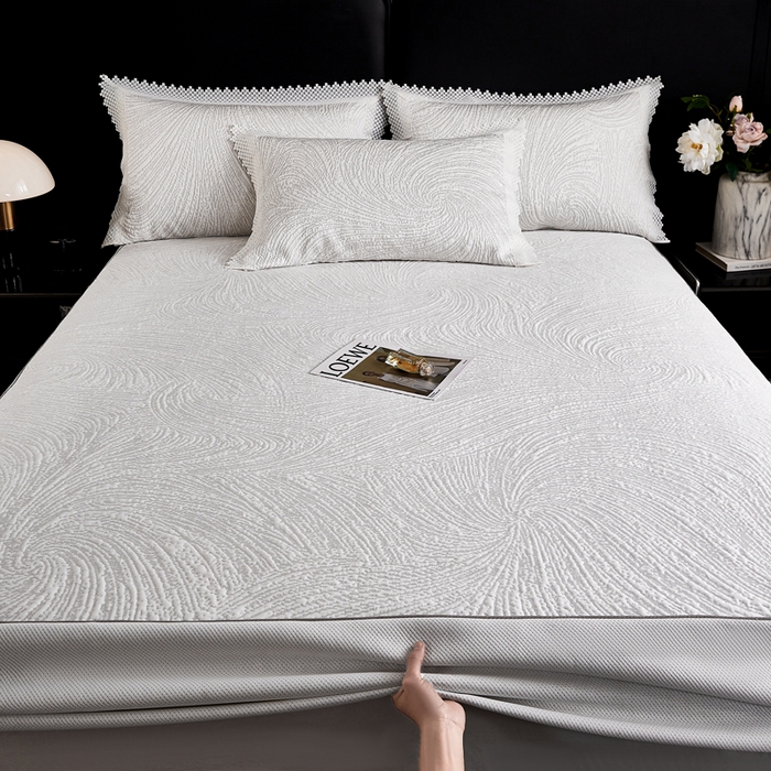 91家纺网 家纺一手货源 找家纺 玖玖爱家纺 2026新款韩国量子冷感软凉席床笠款 小旋风雪域白