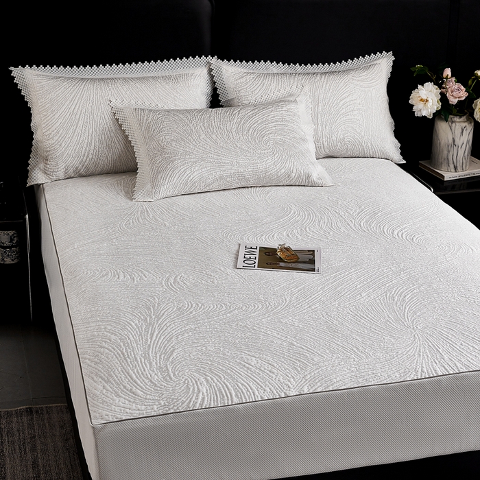 91家纺网 家纺一手货源 找家纺 玖玖爱家纺 2026新款韩国量子冷感软凉席床笠款 小旋风雪域白