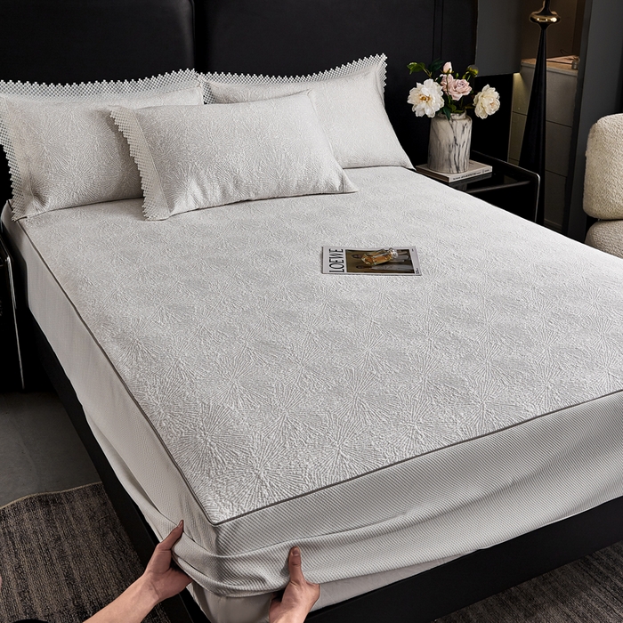 91家纺网 家纺一手货源 找家纺 玖玖爱家纺 2026新款韩国量子冷感软凉席床笠款 小雪花雪域白