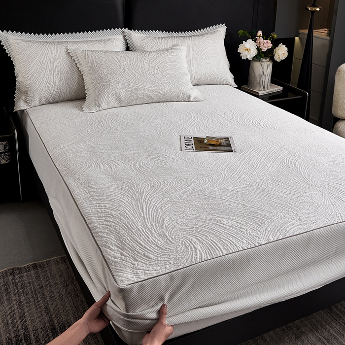 91家纺网 家纺一手货源 找家纺 玖玖爱家纺 2026新款韩国量子冷感软凉席床笠款 小旋风雪域白