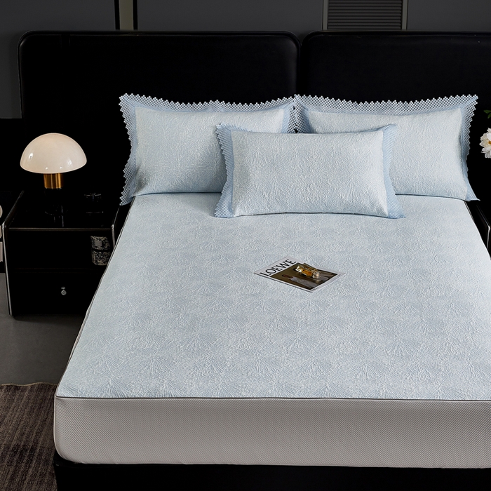 91家纺网 家纺一手货源 找家纺 玖玖爱家纺 2026新款韩国量子冷感软凉席床笠款 小雪花天空蓝