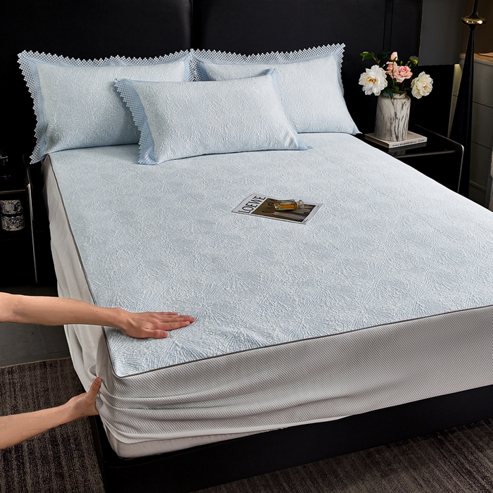 玖玖爱家纺 2026新款韩国量子冷感软凉席床笠款 小雪花天空蓝