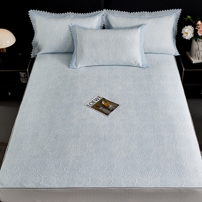 91家纺网 家纺一手货源 找家纺 玖玖爱家纺 2026新款韩国量子冷感软凉席床笠款 小雪花天空蓝