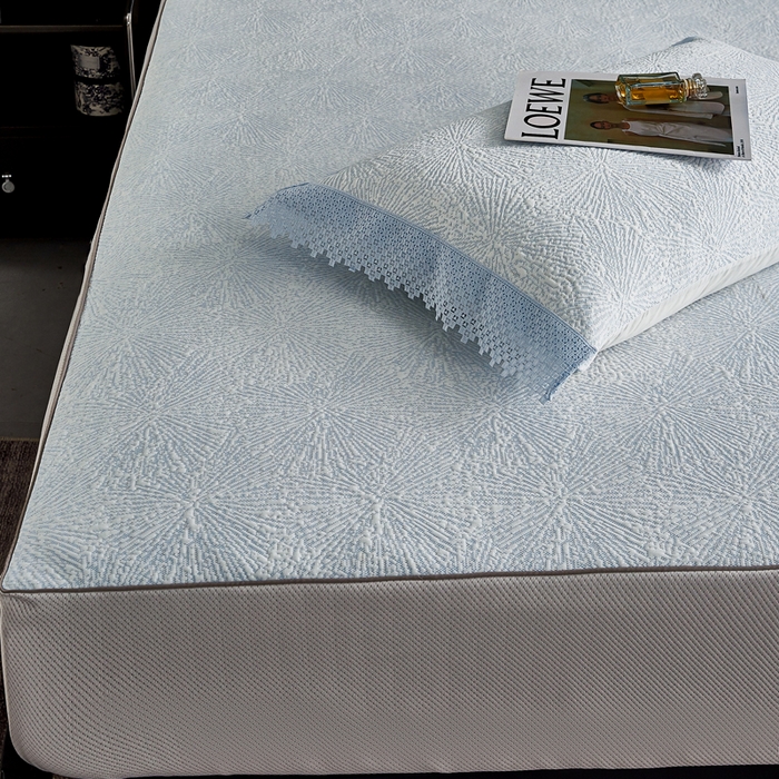91家纺网 家纺一手货源 找家纺 玖玖爱家纺 2026新款韩国量子冷感软凉席床笠款 小雪花天空蓝