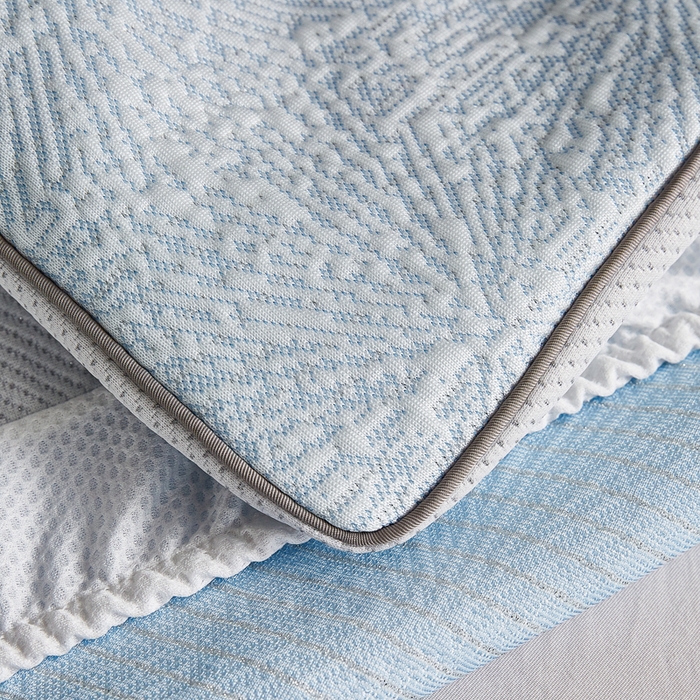 91家纺网 家纺一手货源 找家纺 玖玖爱家纺 2026新款韩国量子冷感软凉席床笠款 小雪花天空蓝