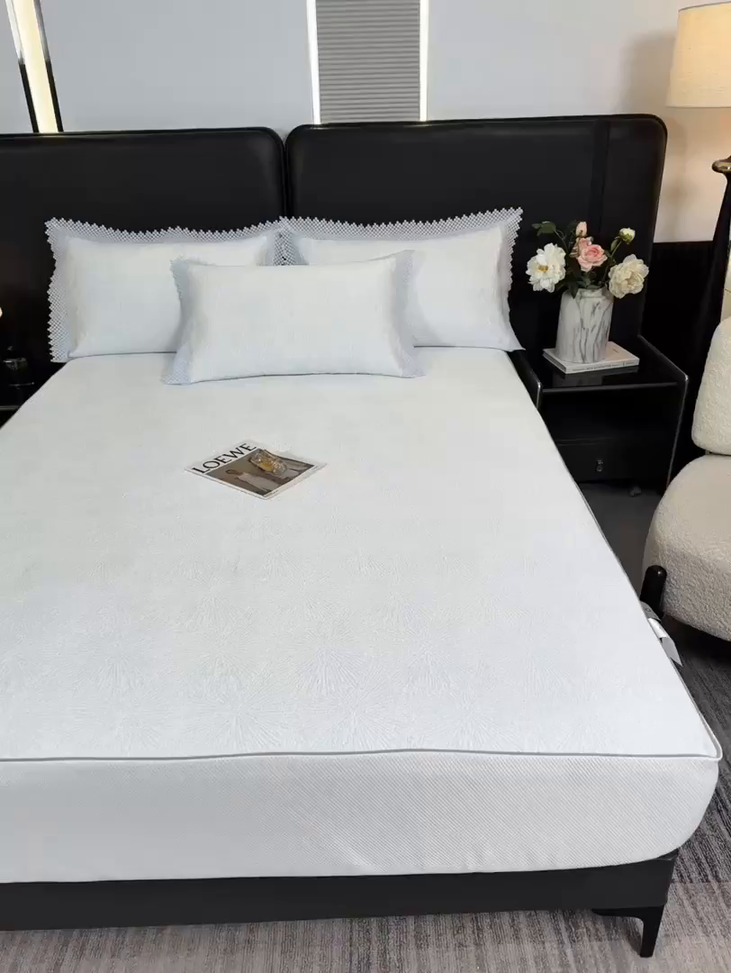 91家纺网 家纺一手货源 找家纺 玖玖爱家纺 2026新款韩国量子冷感软凉席床笠款 小雪花天空蓝