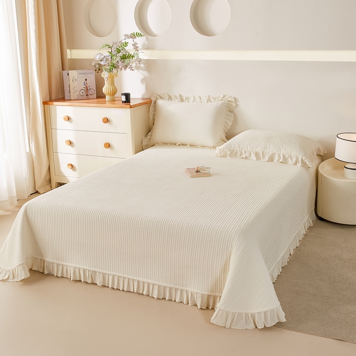 （总）玖玖爱家纺 2026新款高端A类夹棉水洗母婴级莱赛尔天丝床盖裙边凉席三件套