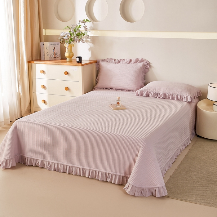 玖玖爱家纺 2026新款高端A类夹棉水洗母婴级莱赛尔天丝床盖裙边凉席三件套 迷迭紫