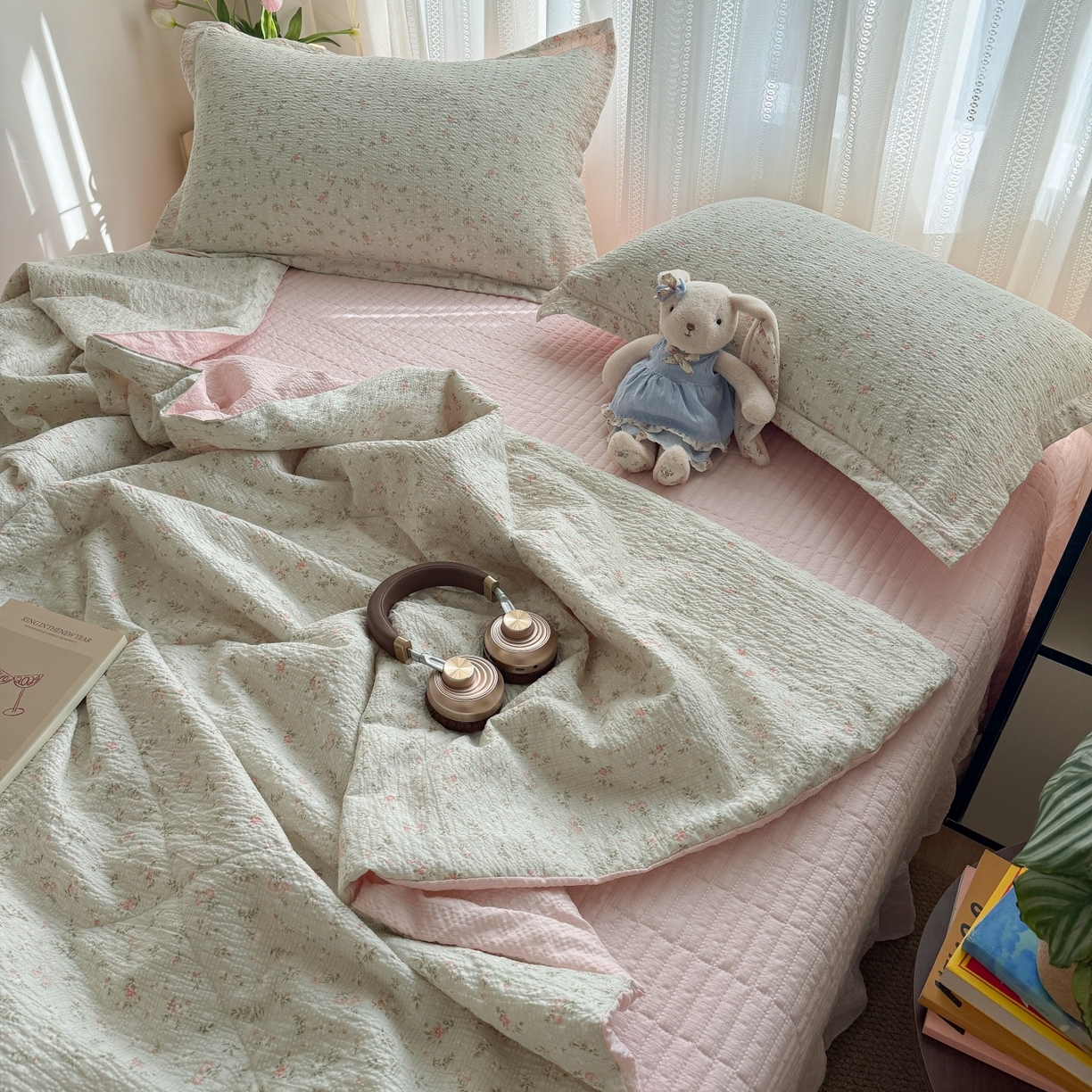 91家纺网 家纺一手货源 找家纺 禾沐 2026新款云感泡芙棉泡芙纱床盖夏被四件套 秀妍