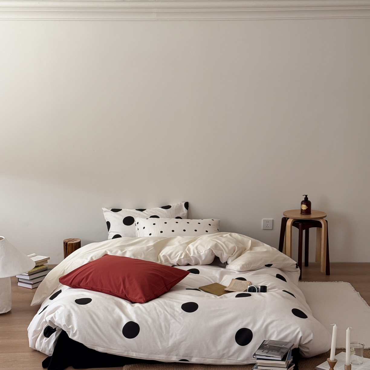 91家纺网 家纺一手货源 找家纺 （总）尺素 2026新款全棉纯棉简约松弛感波点四件套纯棉ins风纯色被套