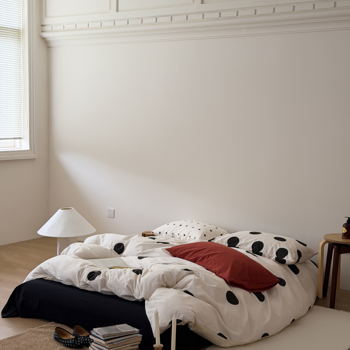 91家纺网 家纺一手货源 找家纺 （总）尺素 2026新款全棉纯棉简约松弛感波点四件套纯棉ins风纯色被套