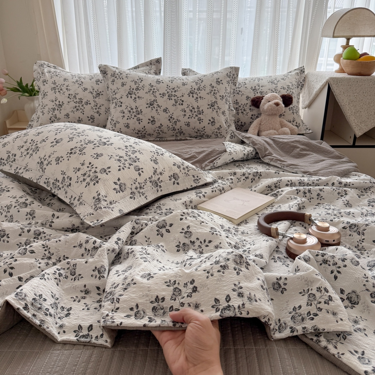 91家纺网 家纺一手货源 找家纺 禾沐 2026新款云感泡芙棉泡芙纱床盖夏被四件套 只闻花香