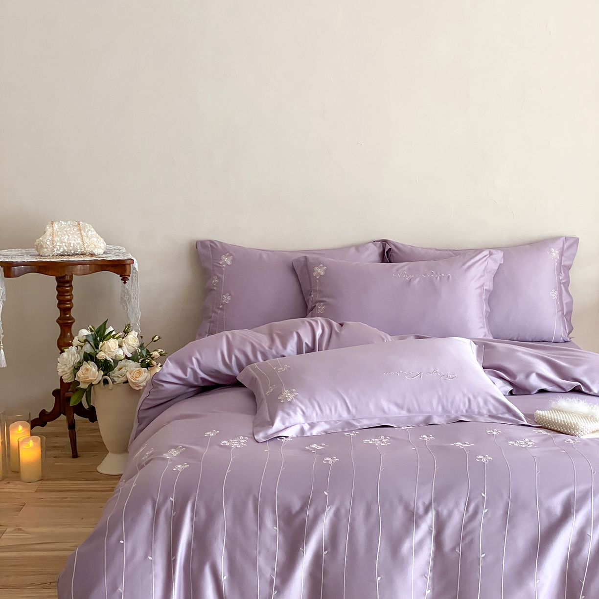 91家纺网 家纺一手货源 找家纺 （总）曼布缇 2026新款春夏款新品长绒棉刺绣四件套 -花涧（会员－20，券后338起）