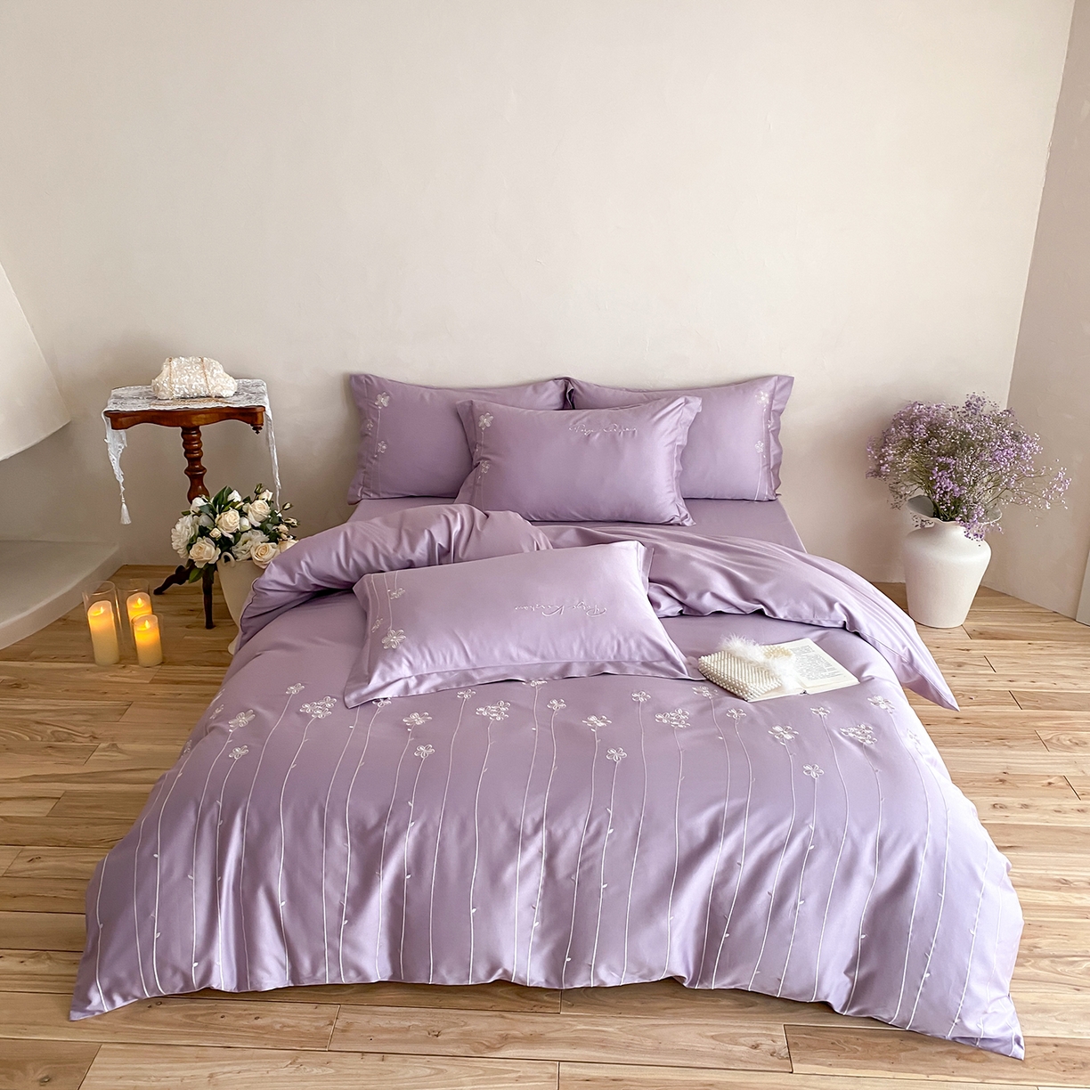 91家纺网 家纺一手货源 找家纺 （总）曼布缇 2026新款春夏款新品长绒棉刺绣四件套 -花涧（会员－20，券后338起）