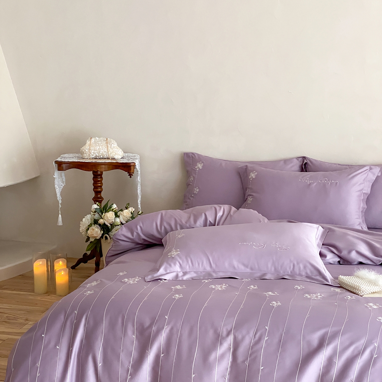 91家纺网 家纺一手货源 找家纺 曼布缇 2026新款春夏款新品长绒棉刺绣四件套 -花涧 花涧-紫色（会员－20，券后338起）