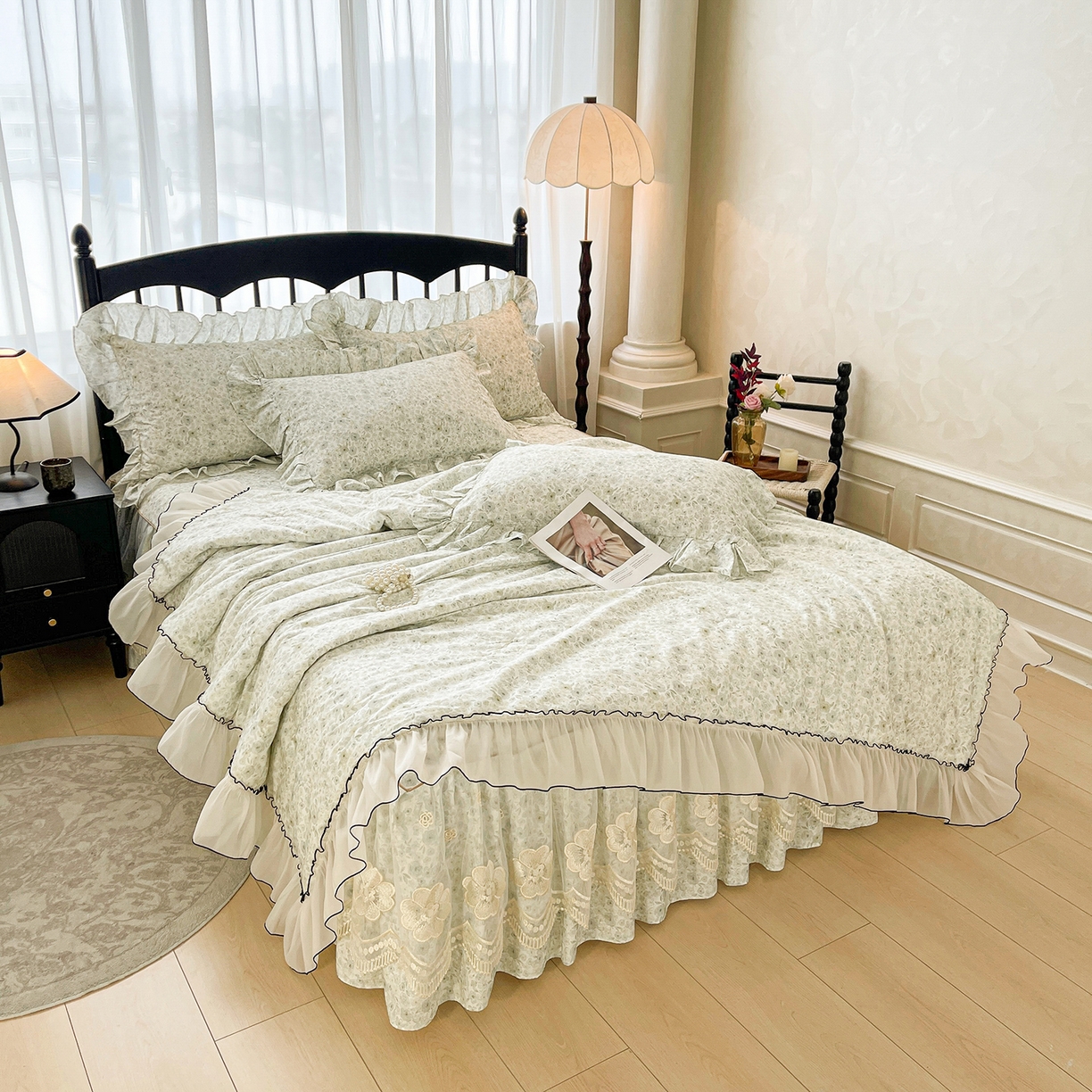 91家纺网 家纺一手货源 找家纺 宜凡家纺 2026新款全棉数码印花夏被床裙四件套②号系列 茜野