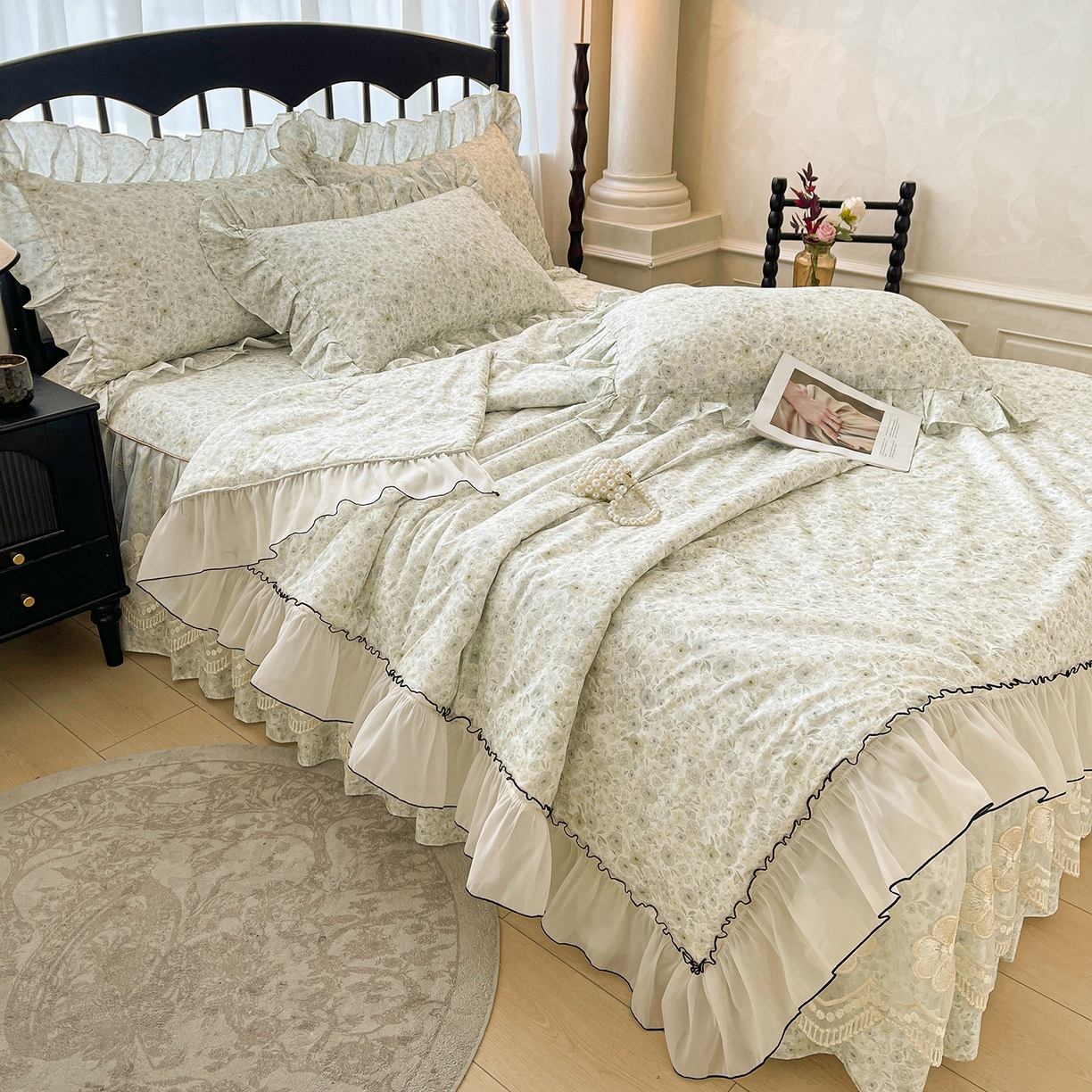 91家纺网 家纺一手货源 找家纺 宜凡家纺 2026新款全棉数码印花夏被床裙四件套②号系列 茜野