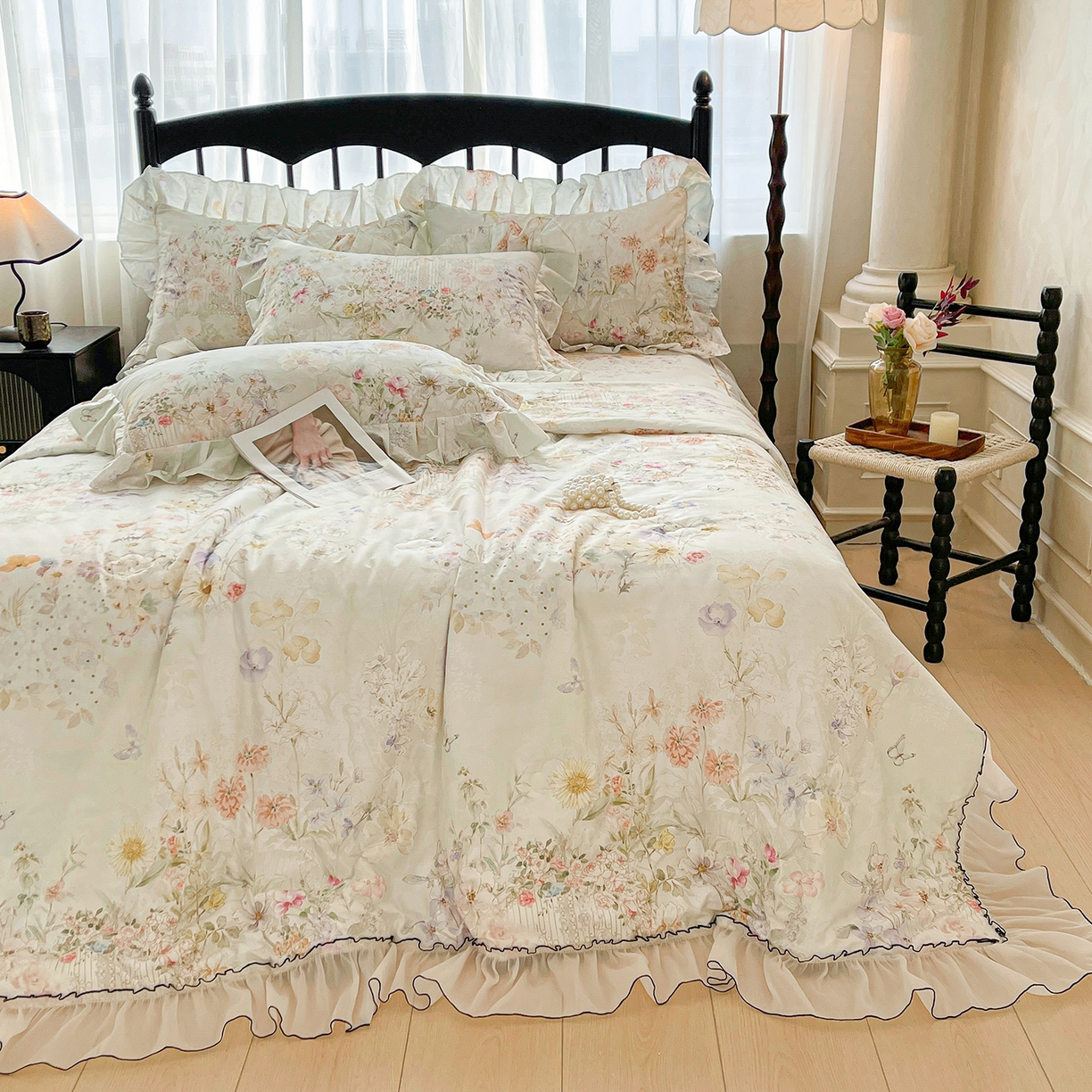 91家纺网 家纺一手货源 找家纺 （总）宜凡家纺 2026新款全棉数码印花夏被床裙四件套②号系列