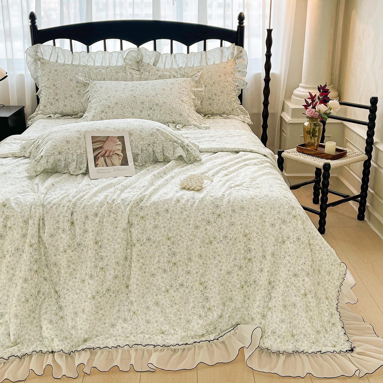 91家纺网 家纺一手货源 找家纺 宜凡家纺 2026新款全棉数码印花夏被床裙四件套②号系列 茜野