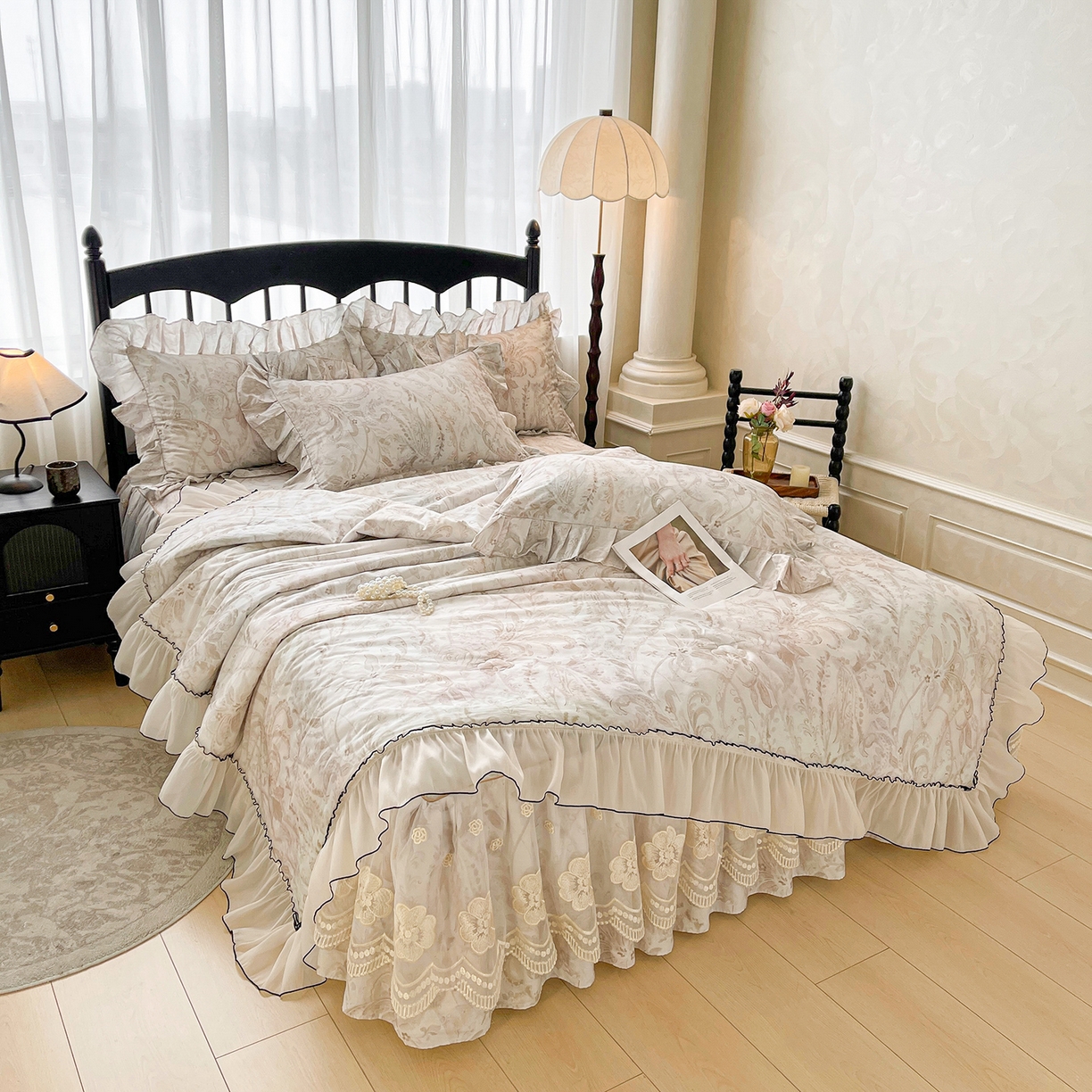 91家纺网 家纺一手货源 找家纺 宜凡家纺 2026新款全棉数码印花夏被床裙四件套②号系列 禾暮