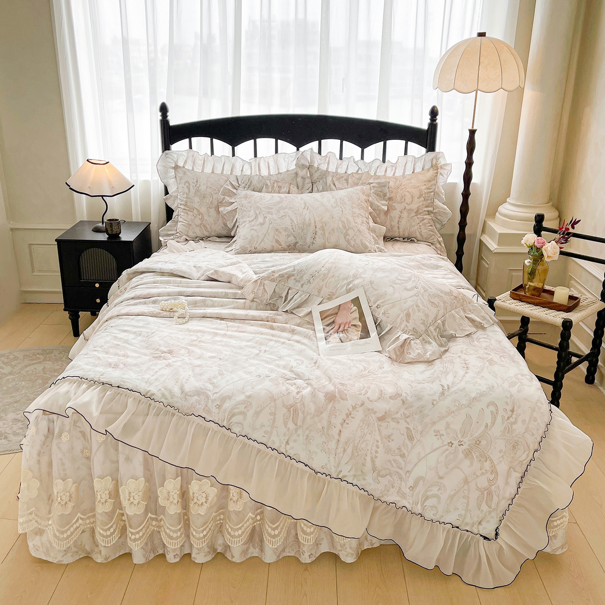 91家纺网 家纺一手货源 找家纺 宜凡家纺 2026新款全棉数码印花夏被床裙四件套②号系列 禾暮