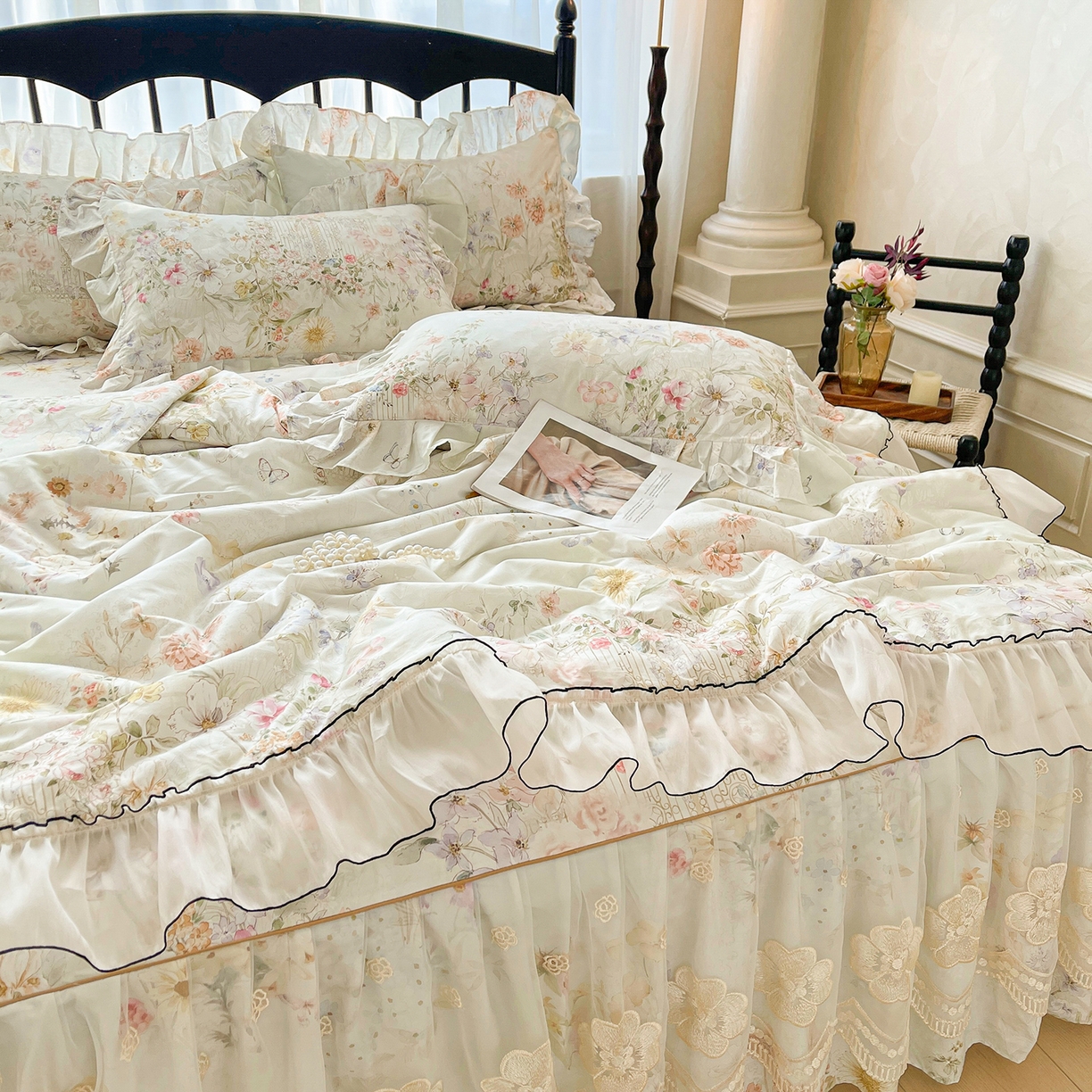 91家纺网 家纺一手货源 找家纺 宜凡家纺 2026新款全棉数码印花夏被床裙四件套②号系列 春旭