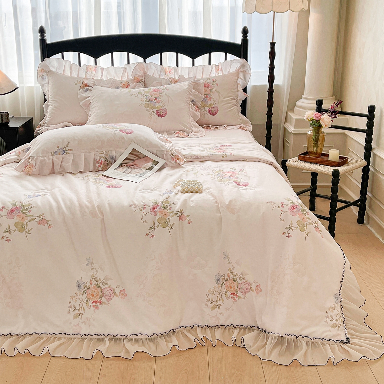 91家纺网 家纺一手货源 找家纺 宜凡家纺 2026新款全棉数码印花夏被床裙四件套②号系列 澜晚