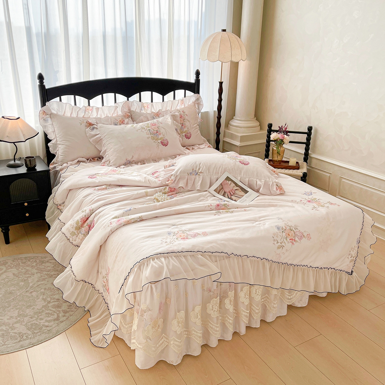 91家纺网 家纺一手货源 找家纺 宜凡家纺 2026新款全棉数码印花夏被床裙四件套②号系列 澜晚