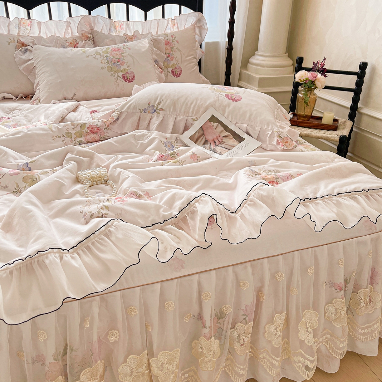 91家纺网 家纺一手货源 找家纺 宜凡家纺 2026新款全棉数码印花夏被床裙四件套②号系列 澜晚