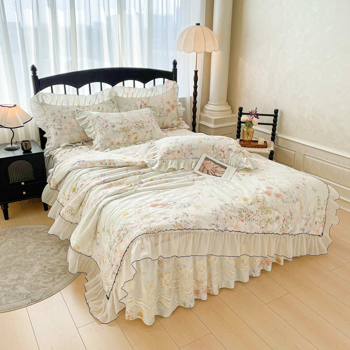 91家纺网 家纺一手货源 找家纺 宜凡家纺 2026新款全棉数码印花夏被床裙四件套②号系列 春旭