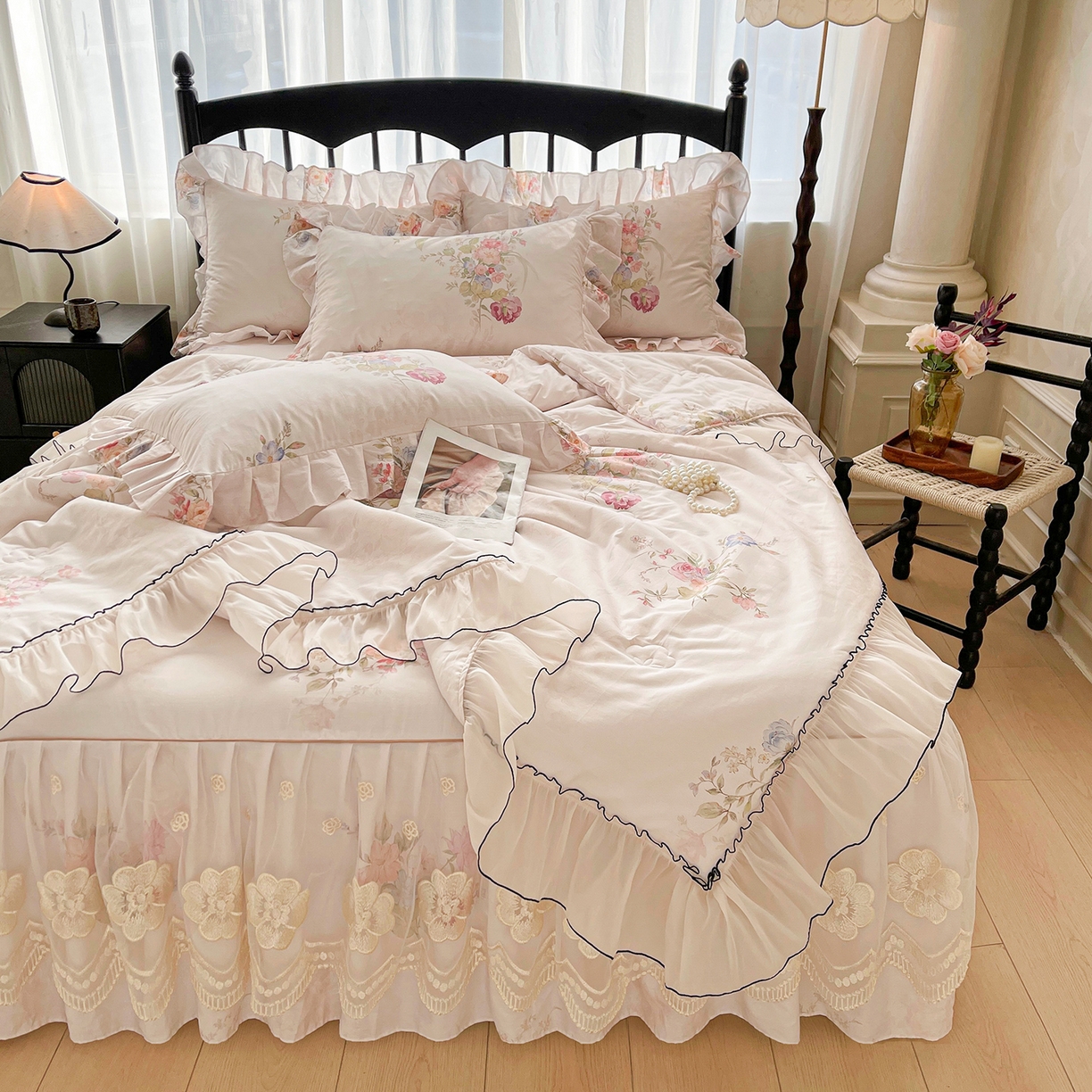 91家纺网 家纺一手货源 找家纺 宜凡家纺 2026新款全棉数码印花夏被床裙四件套②号系列 澜晚