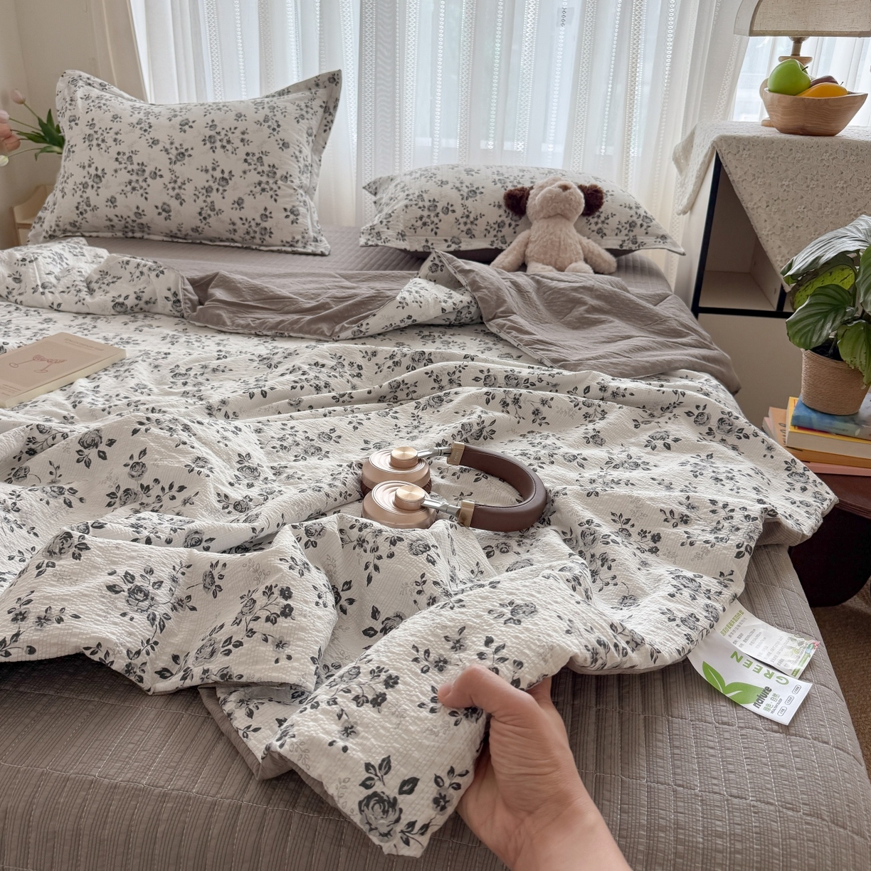 91家纺网 家纺一手货源 找家纺 禾沐 2026新款云感泡芙棉泡芙纱床盖夏被四件套 只闻花香