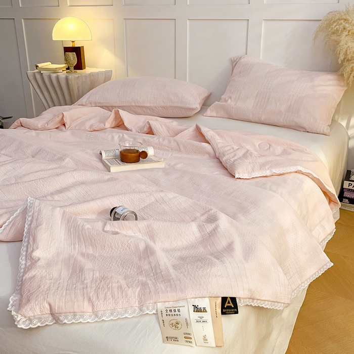 91家纺网 家纺一手货源 找家纺 VIP被业 2026新款A类全棉蚕蛹提花双层纱夏被直播款小红书空调被 海贝粉