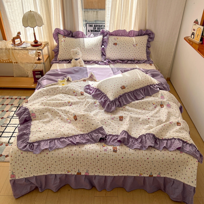 91家纺网 家纺一手货源 找家纺 梵希雅 2026新款床盖款花边夏被四件套 波比熊