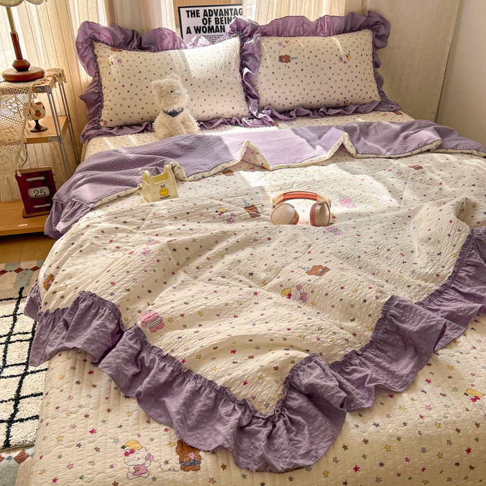 91家纺网 家纺一手货源 找家纺 梵希雅 2026新款床盖款花边夏被四件套 波比熊