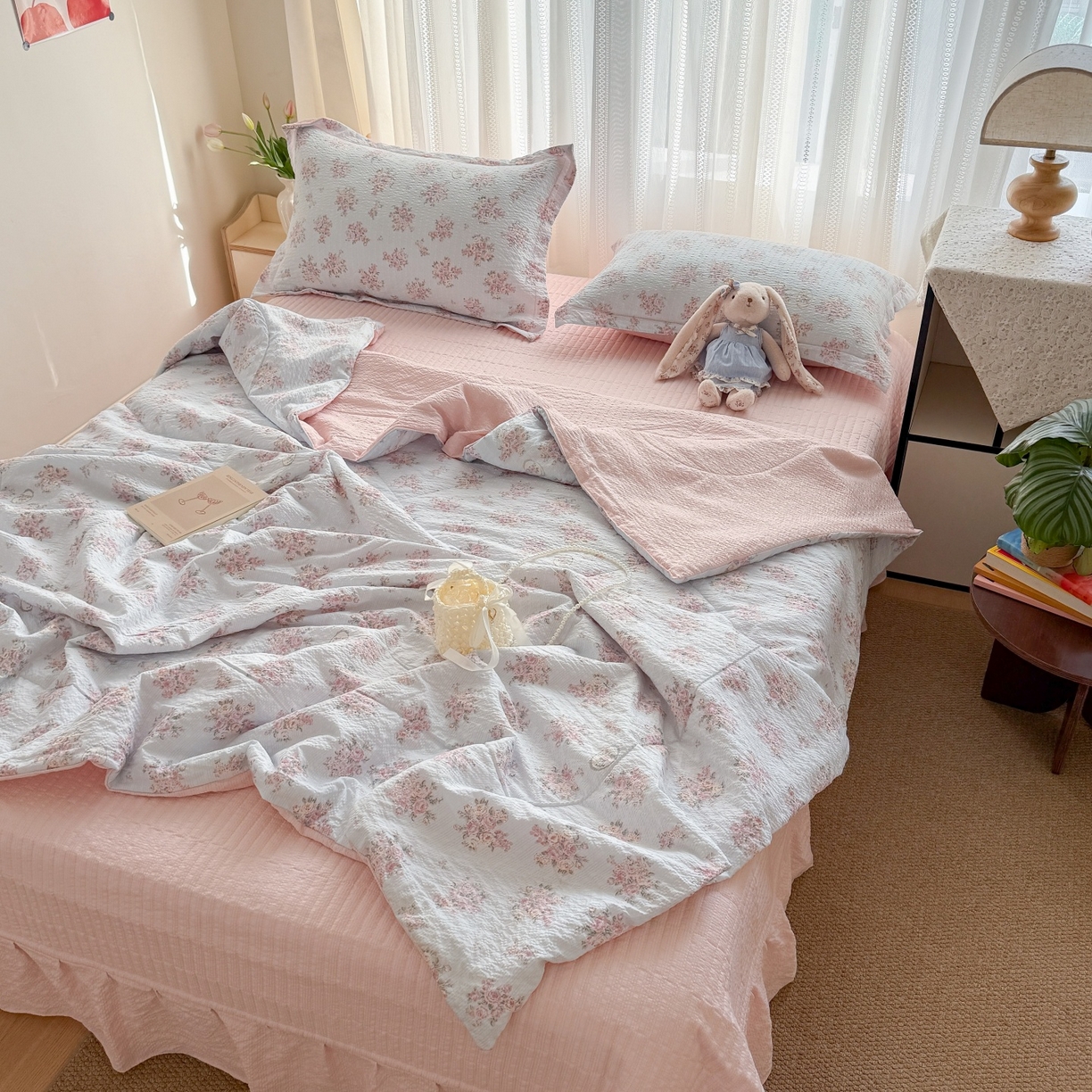 91家纺网 家纺一手货源 找家纺 禾沐 2026新款云感泡芙棉泡芙纱床盖夏被四件套 仲夏