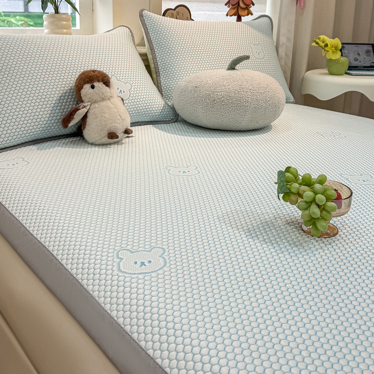 91家纺网 家纺一手货源 找家纺 （总）眠势力 2026新款冰豆豆凉席三件套夏季冷感可机洗冰丝席软席子条席款